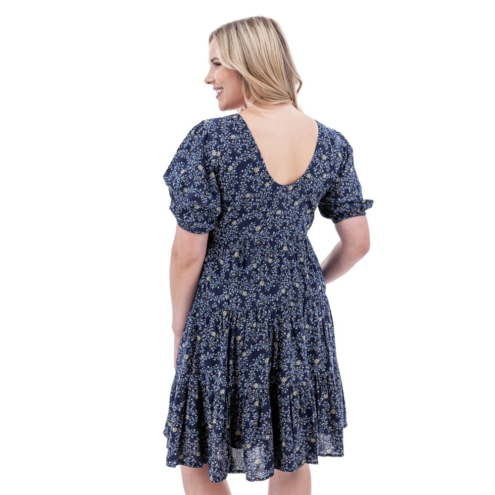 Aventura Clothing Francesca Milkmaid Dress Women's Blue V Neck Short Sleeve